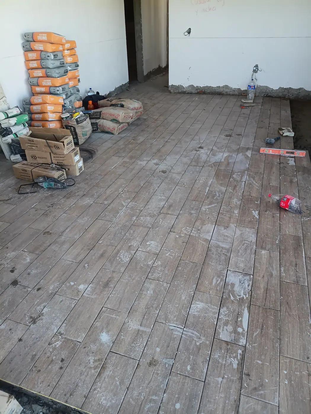 Floor-tile setting and layout work in Master Bedroom — October 20
